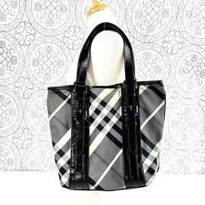 Burberry Black Gray and White Plaid Tote
